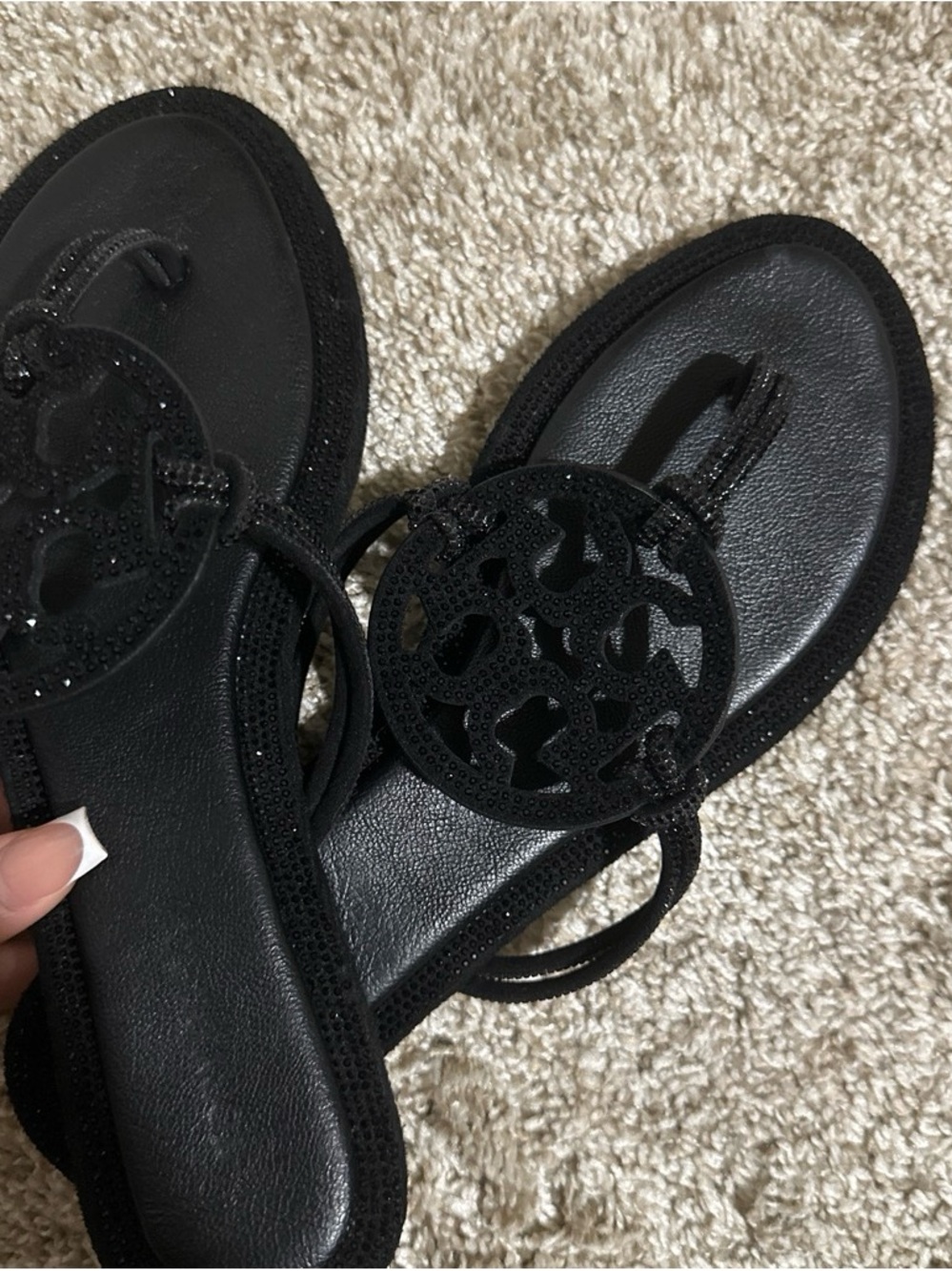 Tory Burch Black Logo Cutout Thong Sandals